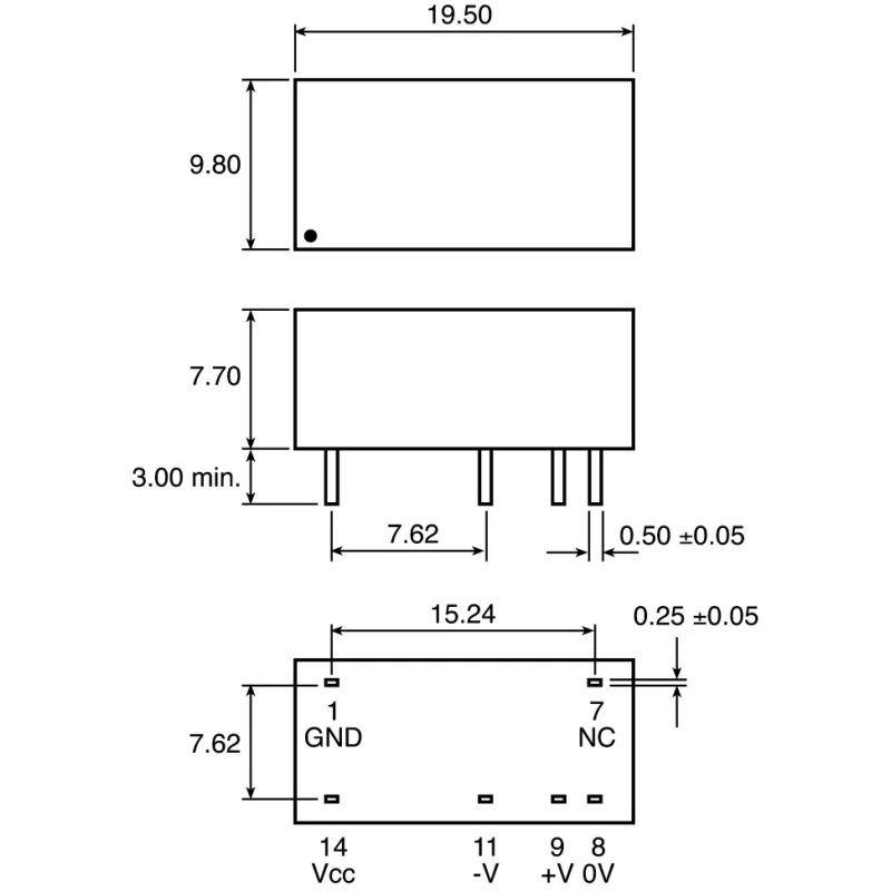 Murata Power Solutions 2W DIP Dual Output Unregulated Isolated DC-DC Converter 12 V dc, -12 V dc, 83 mA Output NMH0512DC