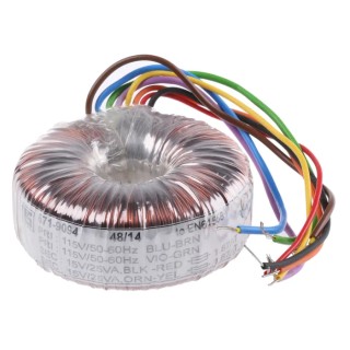 RS PRO 230 V ac 2 x 15 V ac Toroidal Transformer 50 VA 2 Output 671-9094