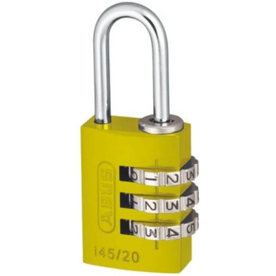 ABUS Aluminium and Steel Combination Safety Padlock Weatherproof 3 mm Shackle 20mm Width 145/20 Yellow