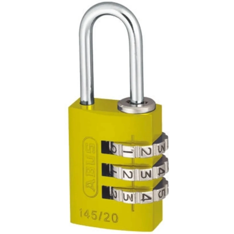 ABUS Aluminium and Steel Combination Safety Padlock Weatherproof 3 mm Shackle 20mm Width 145/20 Yellow