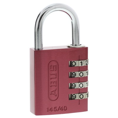 ABUS Combination Padlock Steel and Aluminium Weatherproof Safety Padlock 6mm Shackle Diameter, 40mm Body Width 145/40 Red