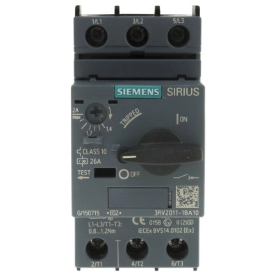 Siemens Motor Protection Circuit Breaker 3 Pole 1.4/2 A 690 V Magnetic Sensor IP20 3RV2011-1BA10
