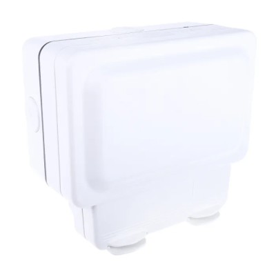 MK Electric 13A White 2 Gang Surface Mount Plug Socket Indoor & Outdoor Type G K56481WHI