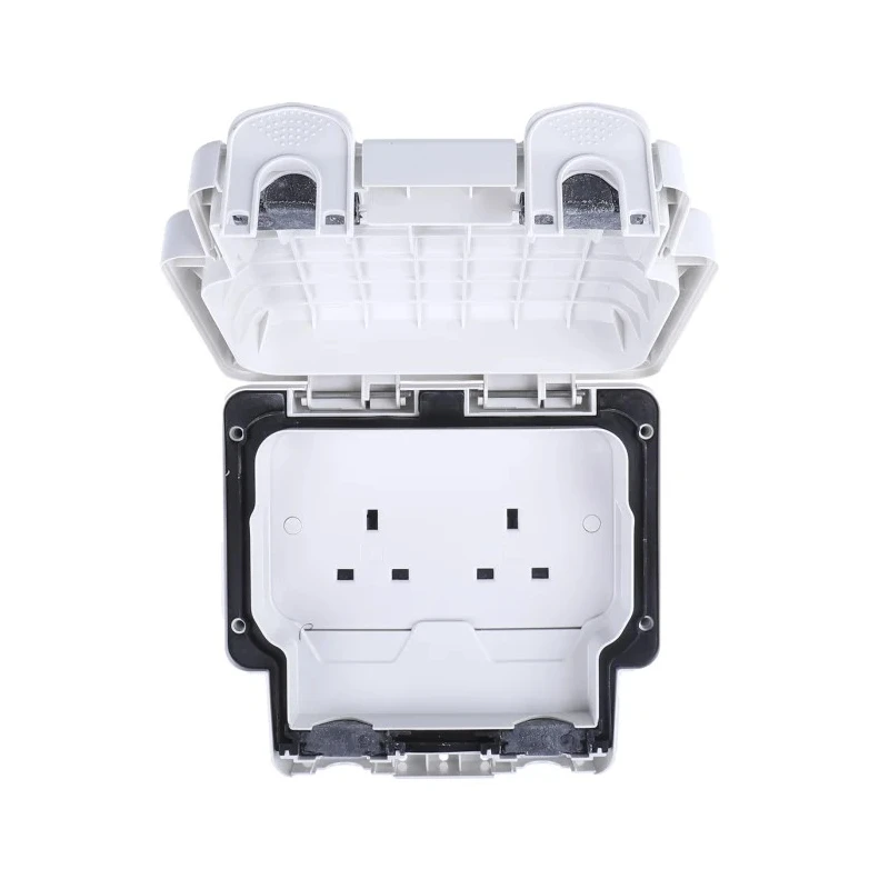 MK Electric 13A White 2 Gang Surface Mount Plug Socket Indoor & Outdoor Type G K56481WHI