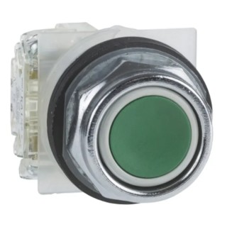 Schneider Electric Harmony 9001K Series Push Button Switch, Spring Return, 30 mm Cutout, 1 NO, Green LED, IP66 9001KR1GH5