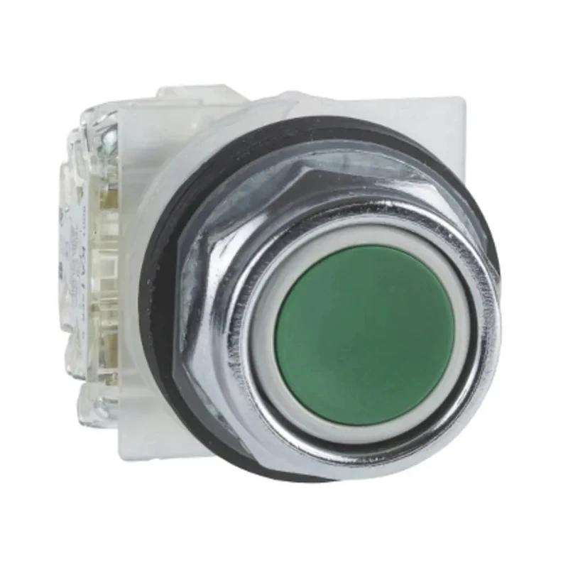 Schneider Electric Harmony 9001K Series Push Button Switch, Spring Return, 30 mm Cutout, 1 NO, Green LED, IP66 9001KR1GH5