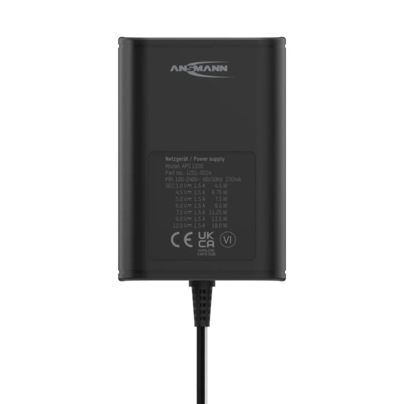 Ansmann Interchangeable AC/DC Adapter Type C 18W 12V dc, 3V dc, 4.5V dc, 5V dc, 6V dc, 7.5V dc, 9V dc 5111253