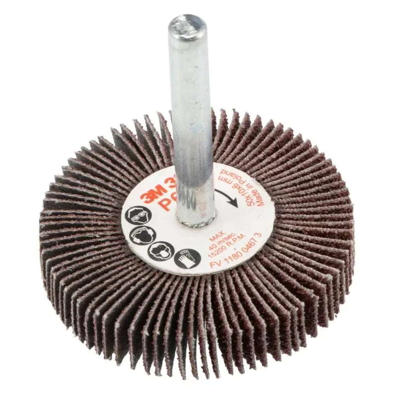 3M Aluminium Oxide Flap Wheel 50 mm Diameter, 10 mm Face Width, P60 Grit, 6 mm Shank FC110075635