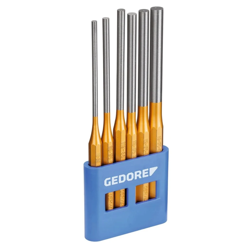 Gedore 6-Piece Long Pattern Punch Set, Chrome-Molybdenum-Vanadium Steel, 175mm Overall Length 119L