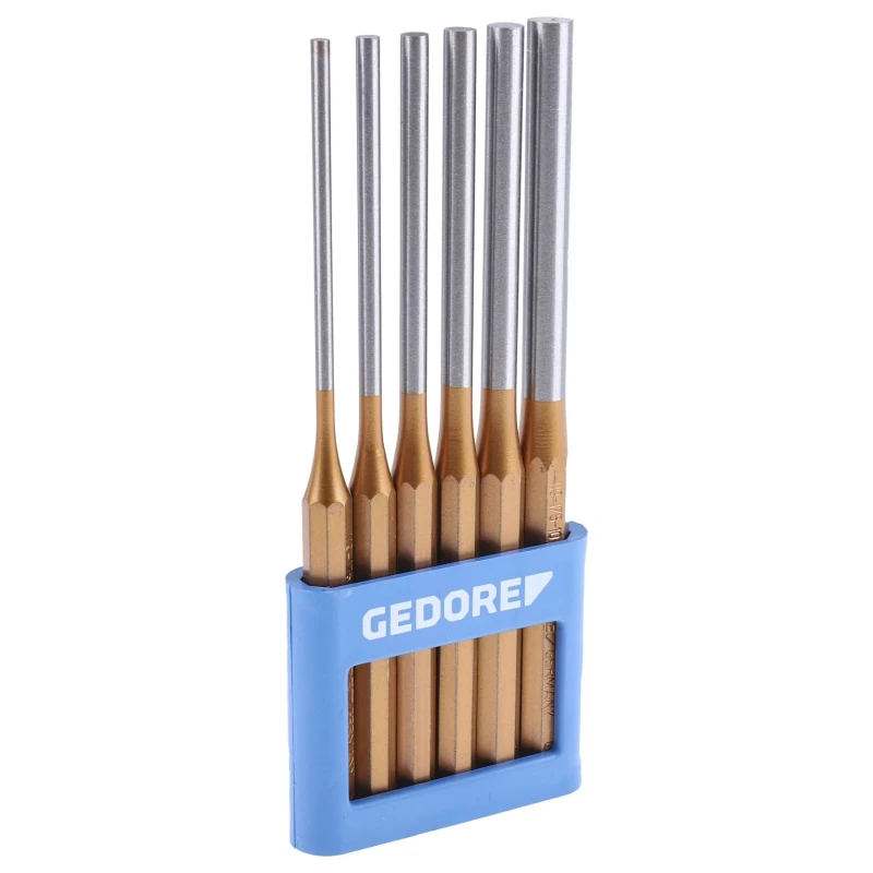 Gedore 6-Piece Long Pattern Punch Set, Chrome-Molybdenum-Vanadium Steel, 175mm Overall Length 119L