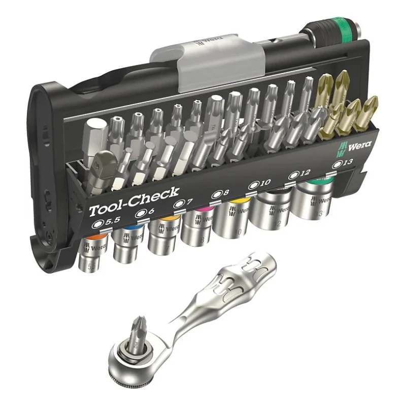 Wera 1/4 in Hex Phillips, Pozidriv, Slotted, Torx Ratchet Bit Set 170mm Length 05073220001