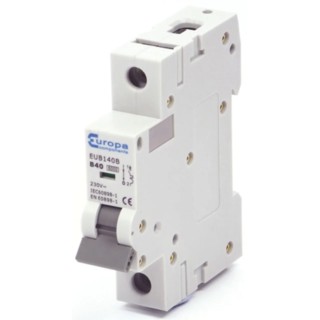 Europa Miniature Circuit Breaker 1-Pole 40A Type B 240V AC 6 kA Breaking Capacity EUB1