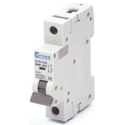 Europa Miniature Circuit Breaker 1-Pole 40A Type B 240V AC 6 kA Breaking Capacity EUB1
