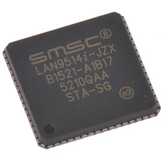 Microchip Ethernet Controller 64-Pin QFN 3.3 V 480 Mbps Full Duplex/Half Duplex LAN9514I-JZX