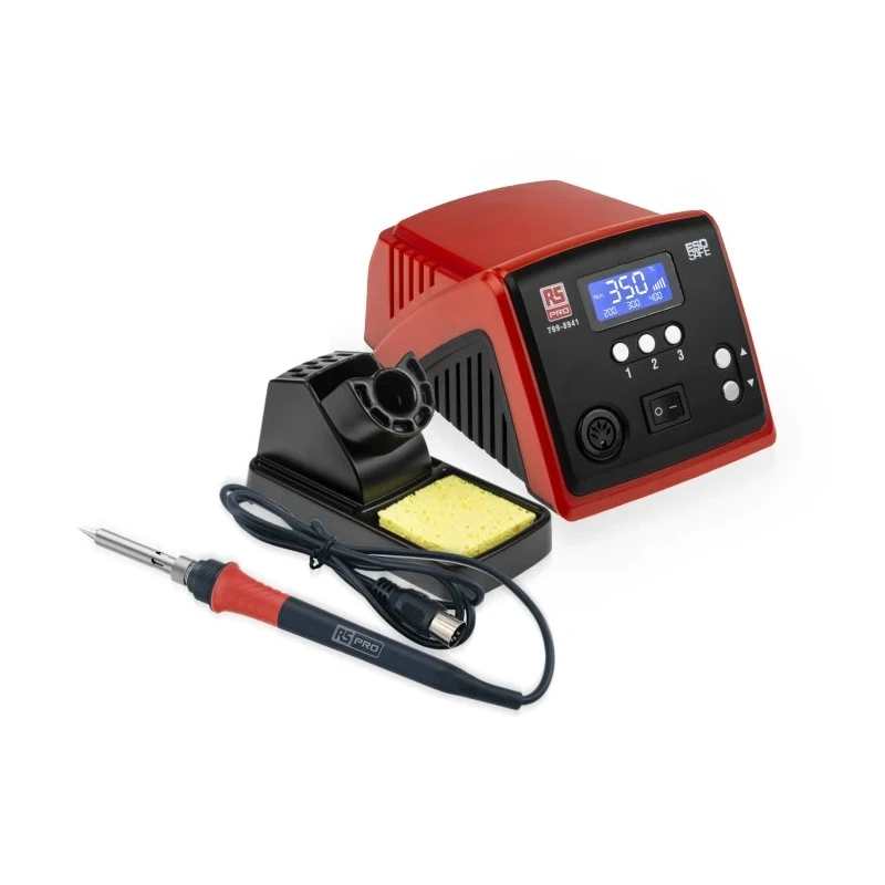 RS PRO Soldering Station 90W, 220V, LCD Display, ESD Safe, Temperature Range 100-500°C 799-8941