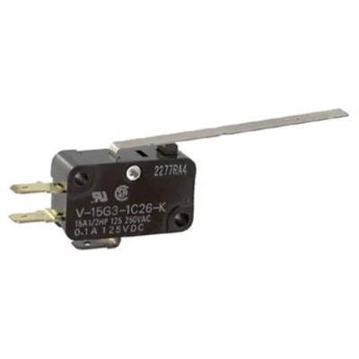Omron Miniature Basic Micro Switch with Long Hinge Lever, Quick Connect Terminal, 15A, 250V AC/DC V-15G3-1C26-K