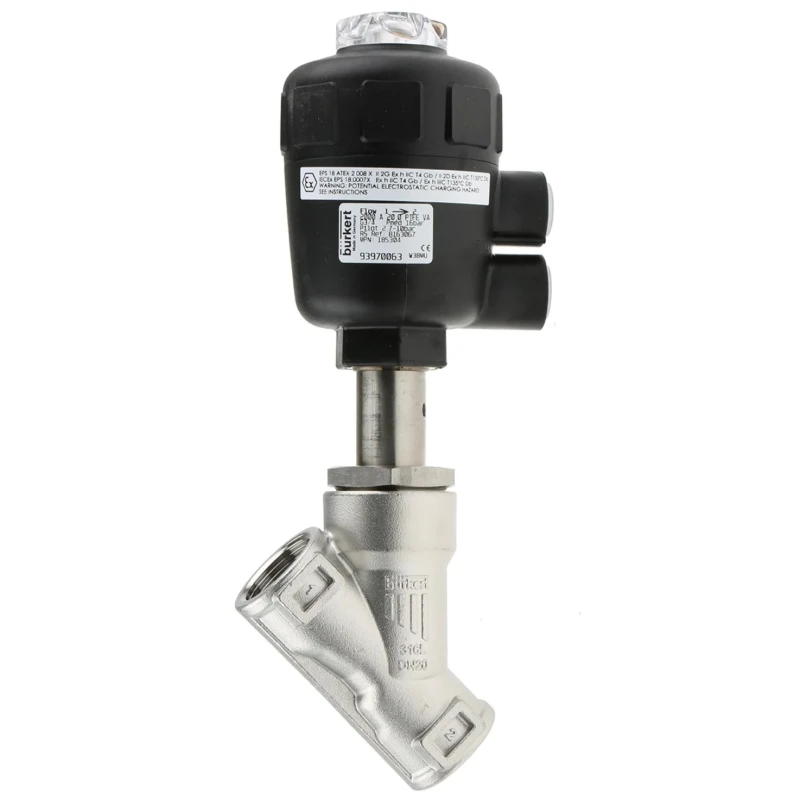 Burkert Angle Type Pneumatic Actuated Valve Stainless Steel 16 bar 3/4 in 185304