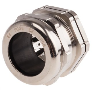 RS PRO Metallic Nickel Plated Brass Cable Gland, PG36 Thread, 22 mm Min. - 32 mm Max. Cable Diameter, IP68, Locknut 835-4100