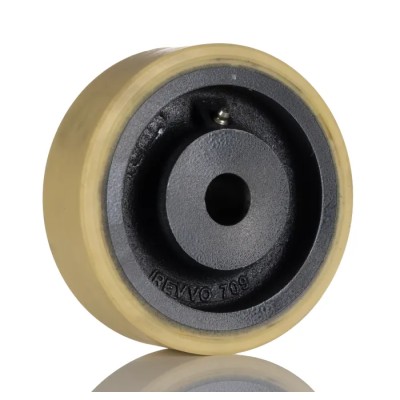 Revvo Polyurethane Trolley Wheel 150mm Diameter 50mm Width Cast Iron Hub Plain Bore 25mm Bore Diameter 55mm Bore 420-8911