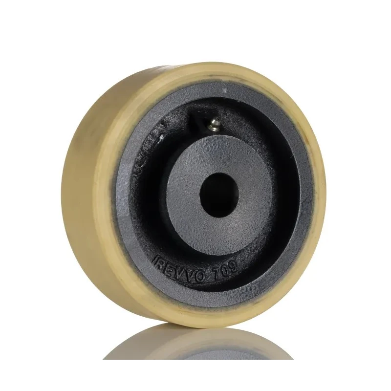 Revvo Polyurethane Trolley Wheel 150mm Diameter 50mm Width Cast Iron Hub Plain Bore 25mm Bore Diameter 55mm Bore 420-8911