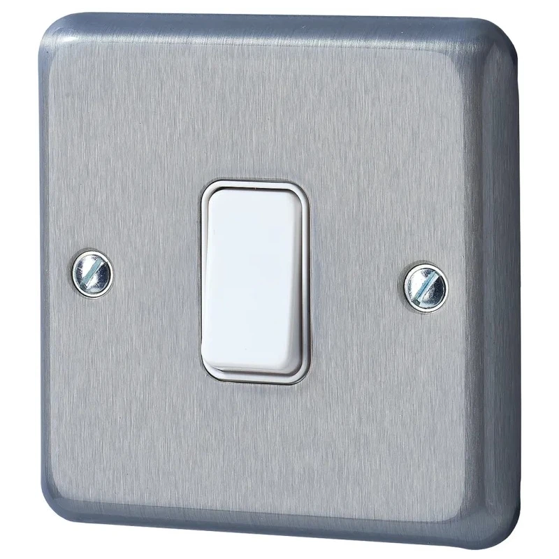 MK Electric Satin Gold Brushed Chrome Grey 2 Way DP Light Switch 1 Gang 10A 440V Albany Plus K4671BRC