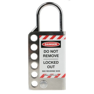 RS PRO Chrome 6-Lock Lockout Hasp Stainless Steel Sheet with 8.25 mm Shackle Diameter 862-5155