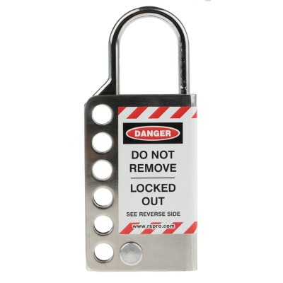 RS PRO Chrome 6-Lock Lockout Hasp Stainless Steel Sheet with 8.25 mm Shackle Diameter 862-5155