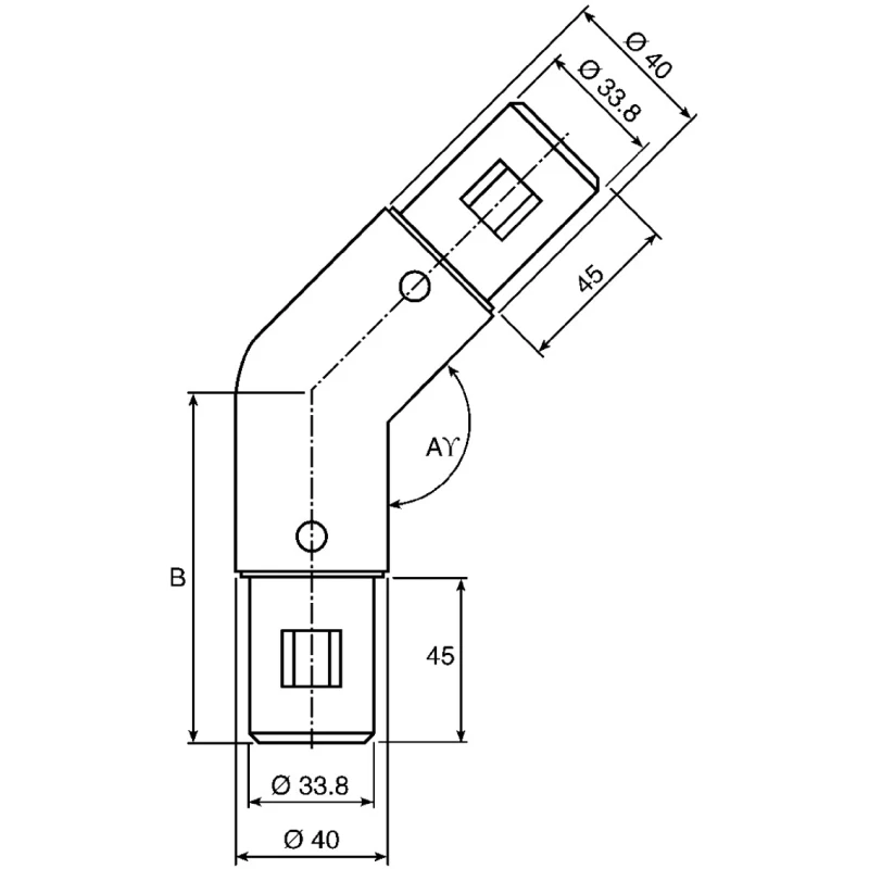 Rose+Krieger 45° Connector Connecting Component for Strut Profile 40 mm Groove Size 40 mm Round Tube Size 40 mm 11404521025