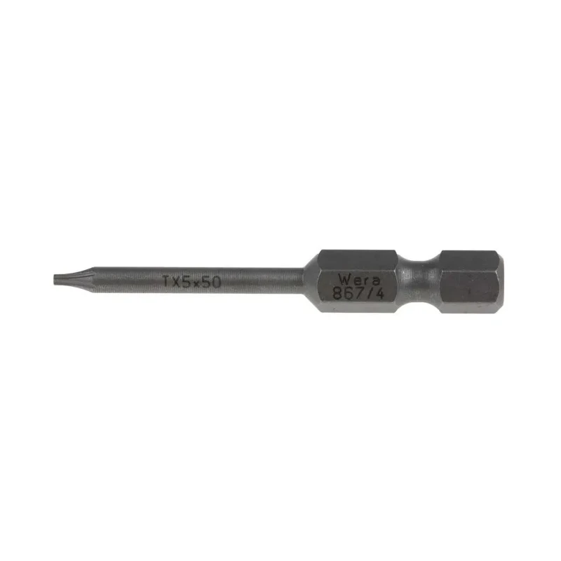 Wera Screwdriver Bit T5, 1/4 in Tip, Hex Drive, 50mm Overall Length 05135205001