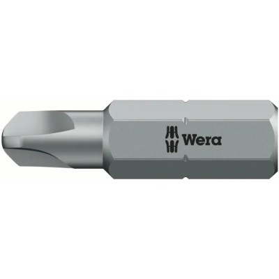 Wera Tri-Wing Screwdriver Bit, 0.25 mm Tip, TW0 Size, Hex Drive, Stainless Steel Chrome Plated 05073980001