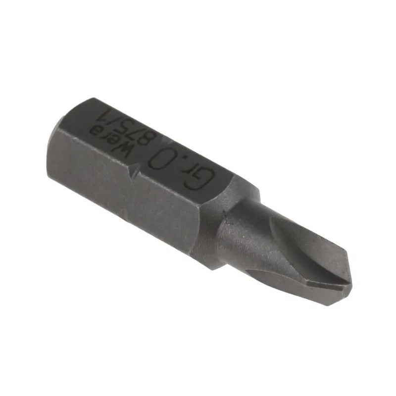 Wera Tri-Wing Screwdriver Bit, 0.25 mm Tip, TW0 Size, Hex Drive, Stainless Steel Chrome Plated 05073980001