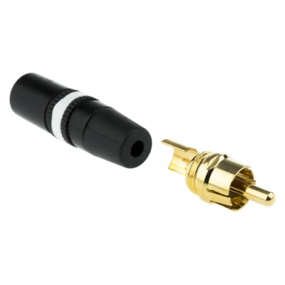 Re-An Products Black, White Straight RCA Plug, Gold Plated, Brass Housing, 1A Current NYS373-9