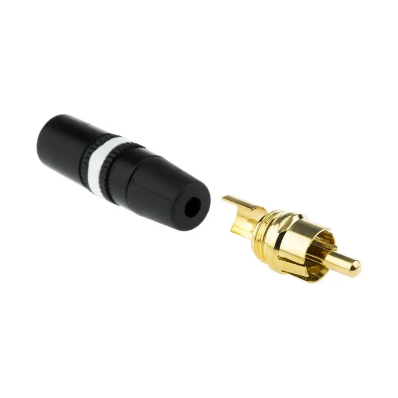 Re-An Products Black, White Straight RCA Plug, Gold Plated, Brass Housing, 1A Current NYS373-9