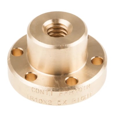 RS PRO 2 mm Flanged Round Nut For Lead Screw 10 mm Bronze Material Overall Length 25 mm 862-5326