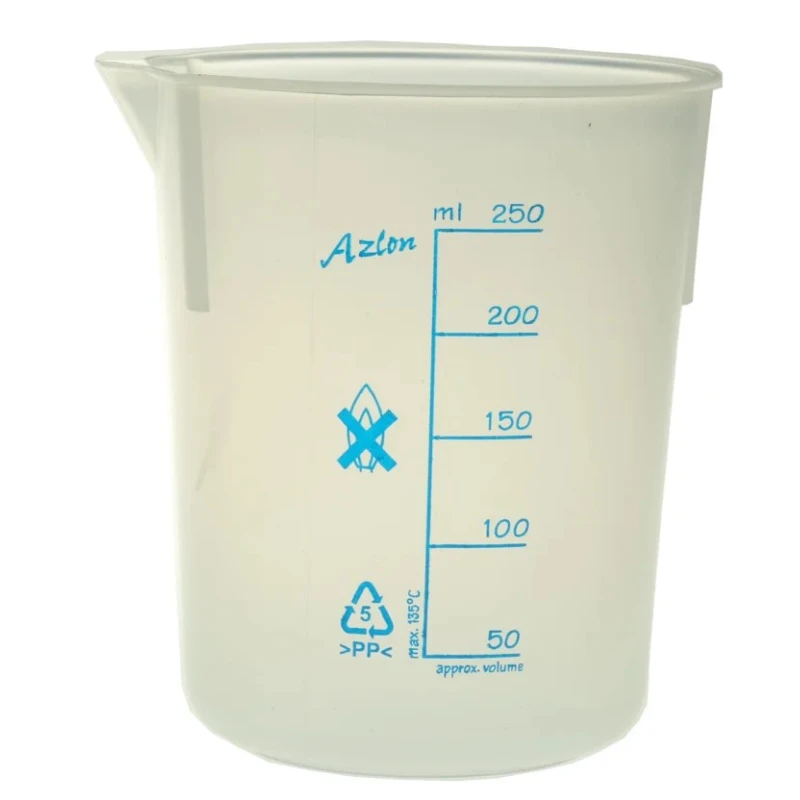 RS PRO Polypropylene Beaker 250ml Capacity, Transparent with Blue Graduations, ISO 7056, 96mm Length 461-0156