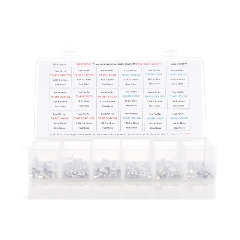 RS PRO FT Fuse Kit Fast and Slow Acting Glass Fuses 5 x 20 mm 250V, 180 Pieces 893-8530