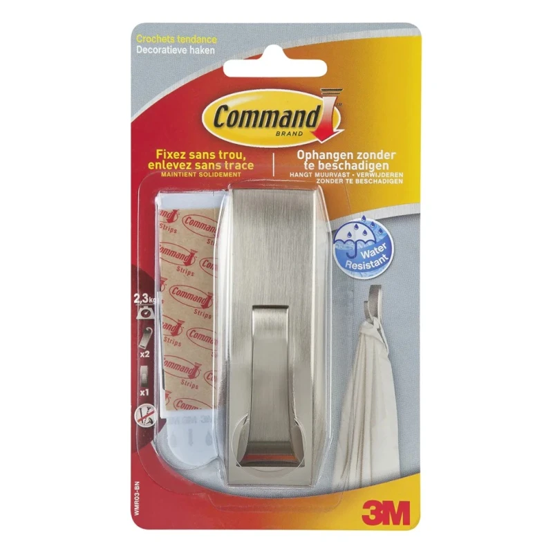 3M Command White Adhesive Hook 2.2 kg Weight Capacity Polyethylene 55mm x 172mm MR03BC