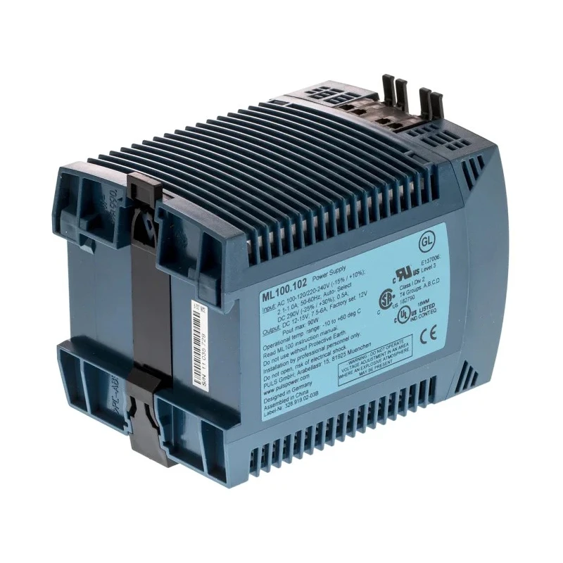 Mean Well MiniLine Switched Mode DIN Rail Power Supply 120V AC, 240V AC Input, 15V DC, 7.5 A Output, 90W ML100.102