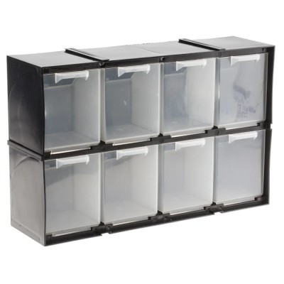 RS PRO Drawer Storage Unit 8 Plastic Drawers 208 mm x 325 mm x 90 mm Black 909-6990