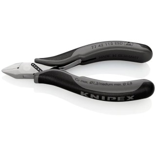 Knipex Side Cutter 115mm ESD Safe Diagonal Cutter Without Bevel Steel Jaw Plastic Grip Bi-Metal Handle 77 42 115 ESDRS