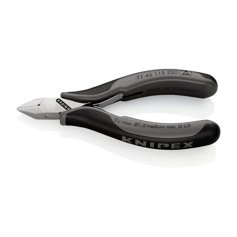 Knipex Side Cutter 115mm ESD Safe Diagonal Cutter Without Bevel Steel Jaw Plastic Grip Bi-Metal Handle 77 42 115 ESDRS
