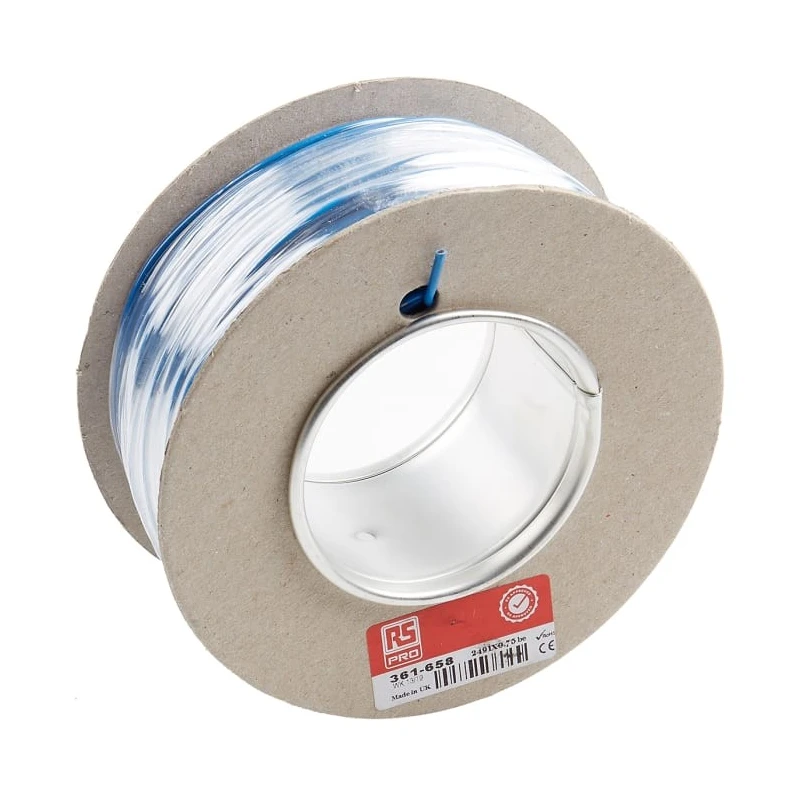 RS PRO 2491X Series Blue Hook Up Wire, 18 AWG, 24/0.2 mm Core Strands, 100 m Length, Polyvinyl Chloride Insulation 361-658