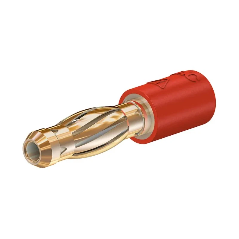 Staubli Red Test Connector Adapter with Brass Contacts and Gold Plating, 25A, 4 mm to 2 mm, Voltage 30V/60V AC 24.0106-22