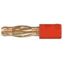 Staubli Red Test Connector Adapter with Brass Contacts and Gold Plating, 25A, 4 mm to 2 mm, Voltage 30V/60V AC 24.0106-22