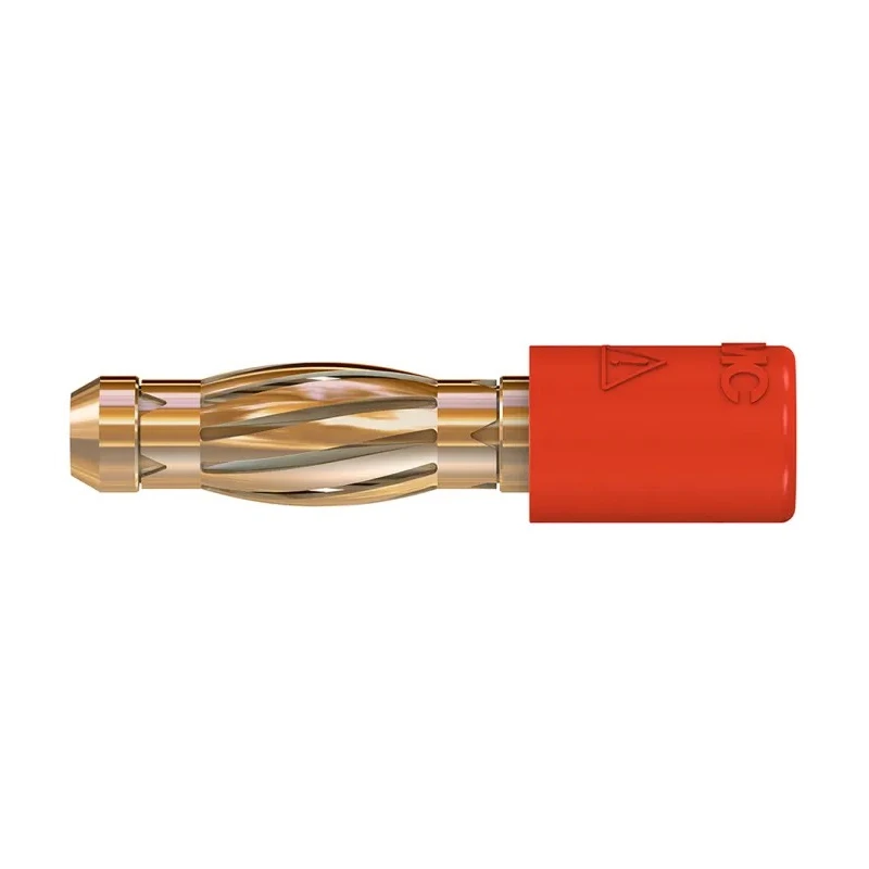 Staubli Red Test Connector Adapter with Brass Contacts and Gold Plating, 25A, 4 mm to 2 mm, Voltage 30V/60V AC 24.0106-22