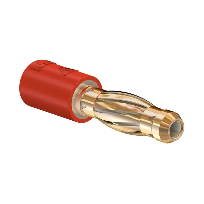 Staubli Red Test Connector Adapter with Brass Contacts and Gold Plating, 25A, 4 mm to 2 mm, Voltage 30V/60V AC 24.0106-22