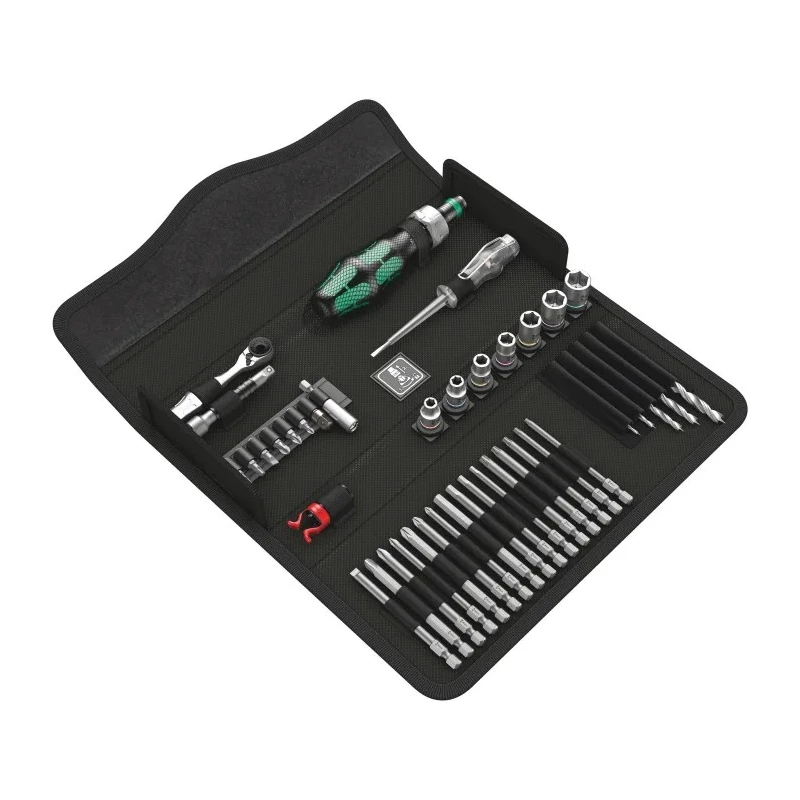 Wera 41 Piece Woodcraft Tool Kit with Universal Bit Holder, Voltage Tester, and Pouch 05135939001