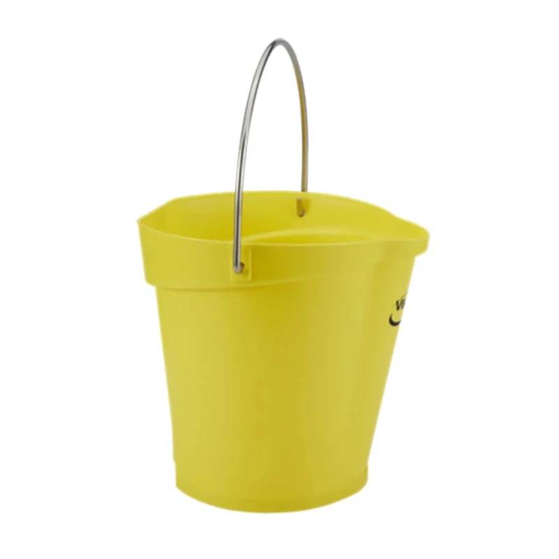 Vikan 6L Plastic Yellow Round Bucket with Handle, 260mm Length, 270mm Width, 258mm Height 56886