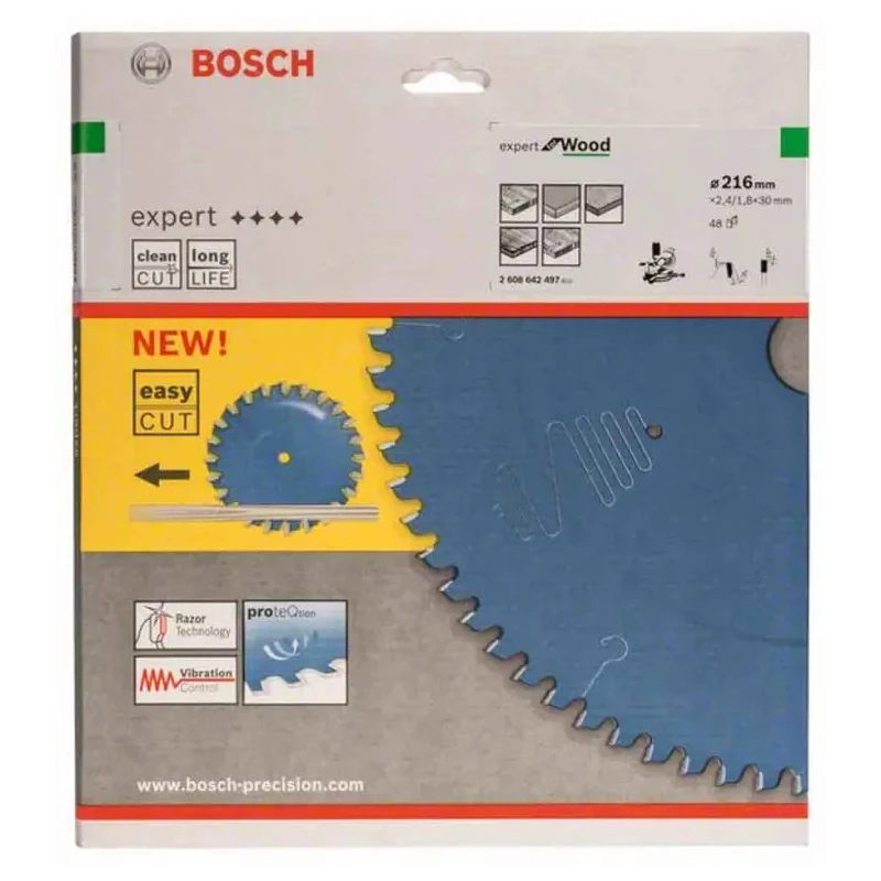 Bosch Circular Saw Blade 216mm Diameter 48 Teeth Alternate Top Bevel 2.4mm Kerf 30mm Arbor Diameter 2608642497
