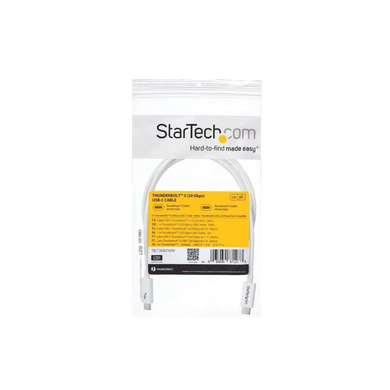 StarTech.com Thunderbolt Cable USB 3.2 Type-C 1 m White PVC Jacket 20Gbps 100W Power Delivery 4K60 Video TBLT3MM1MW